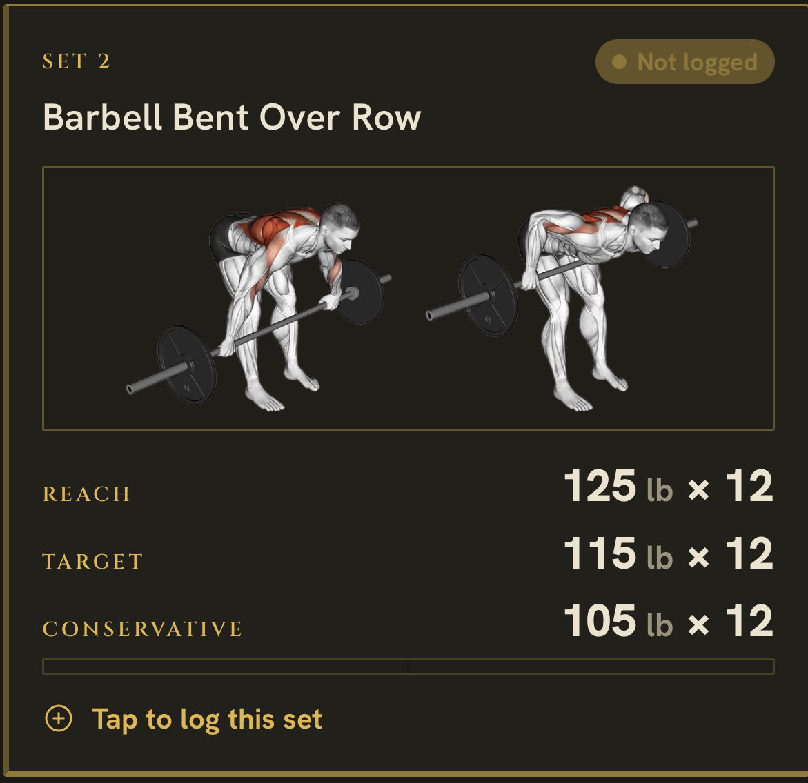 Barbell Bent Over Row set card